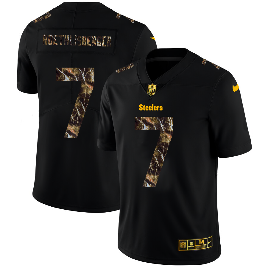 2020 Pittsburgh Steelers #7 Ben Roethlisberger Men Black Nike Flocked Lightning Vapor Limited NFL Jersey